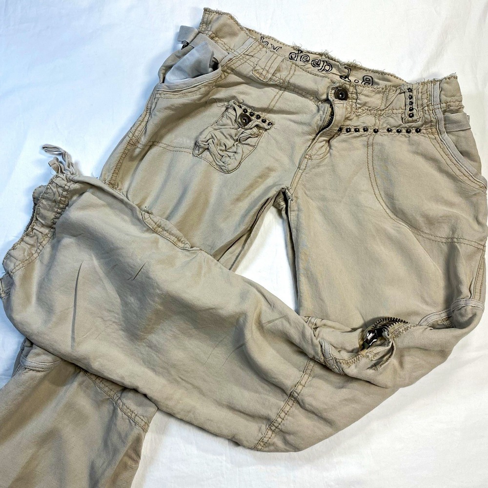 deep Women's Beige Cargo Pants Straight Leg Pockets